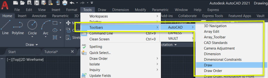 view toolbar in autocad 2016